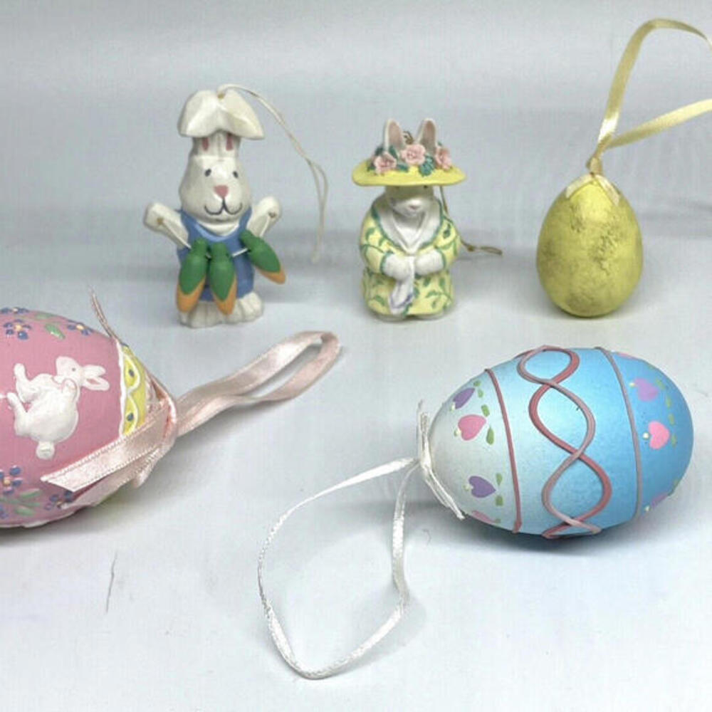 Easter Ornaments Decorations Bunny Egg Mixed LOT of 5 Vintage